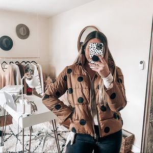 Who what wear tan Polk a dot puffer coat